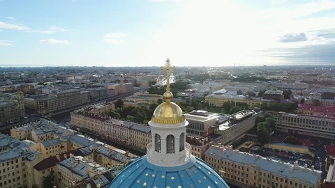 Aerial summer view on Trinity Cathedral in Saint-Petersburg. Stock Footage 91184572