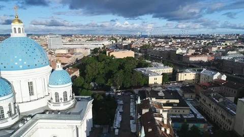 Aerial summer view on Trinity Cathedral in Saint-Petersburg. Stock Footage 91184770