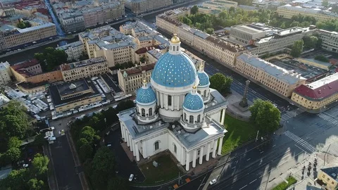 Aerial summer view on Trinity Cathedral in Saint-Petersburg. Stock Footage 91184883