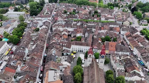Aerial summer view of Winterthur old town during the Albanifest Stock Footage 323698905