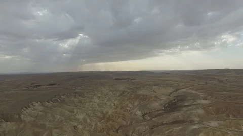 Aerial of sun rays in the cloudy day over Valley of Zin. Israel. DJI-0046-05 Video stock 124414305