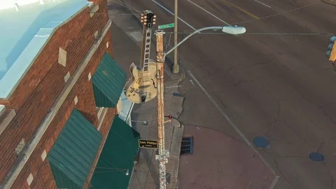 Aerial: Sun Studio where Elvis recorded his albums, Memphis, Tennessee, USA Stock Footage 125740211