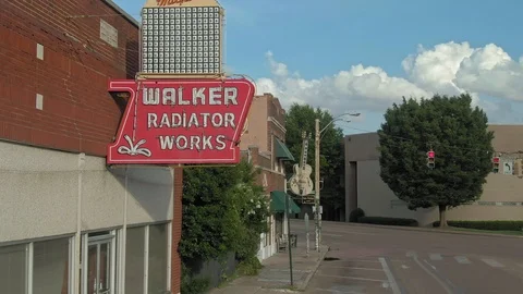 Aerial: Sun Studio where Elvis recorded his albums, Memphis, Tennessee, USA Stock Footage 125740276