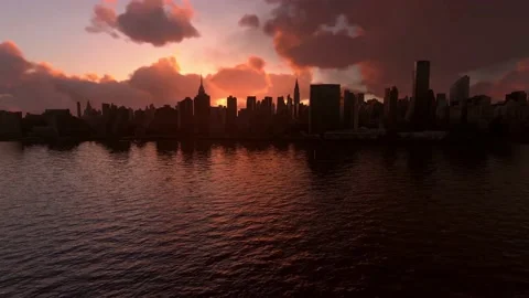 Aerial sundown bird view of Manhattan 4k resolution animation Stock Footage 174107962