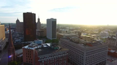 Aerial Sunrise of Buffalo NY Downtown Stock Footage