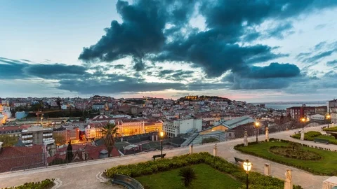 Aerial sunrise motion timelapse (hyperlapse) of Lisbon. Portugal. April, 2017 库存影片 78518559