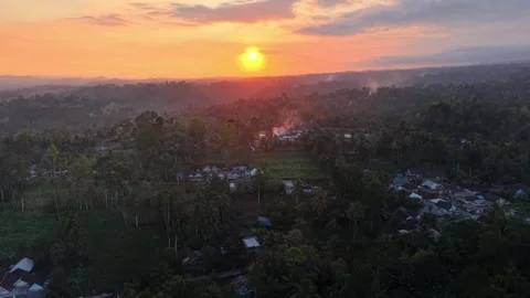 Aerial Sunrise Over East Java Village Near Tumpak Sewu Stock-Footage 345500157