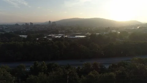 Aerial sunrise over Reading skyline. Stock Footage