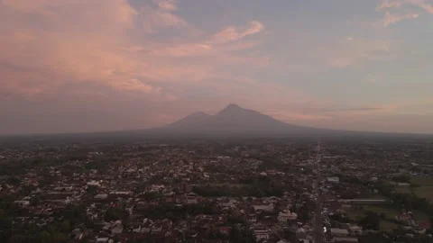 Aerial of Sunrise View With Merapi Mount Background Stock Footage 154192281
