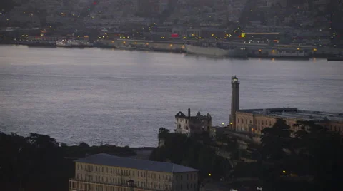 Aerial sunrise view The Rock Alcatraz Island San Francisco America Stock Footage