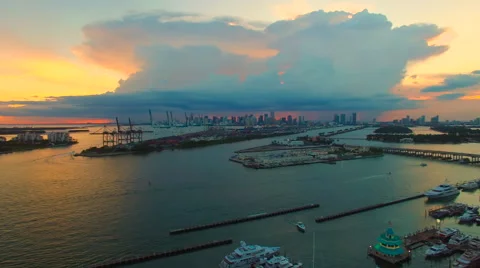 AERIAL - Sunset -  Amazing cloud formation over Miami Sky Stock Footage 66478806
