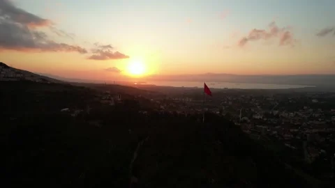 Aerial sunset and flag Stock Footage 204814917