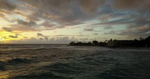 Aerial sunset beach with ocean waves Video stock 72452500