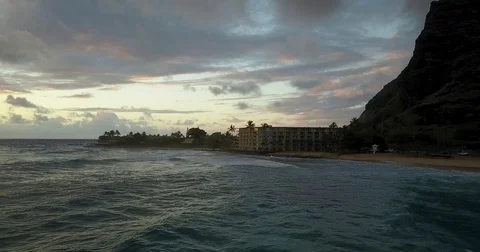 Aerial sunset beach with ocean waves Stock Footage 72453169