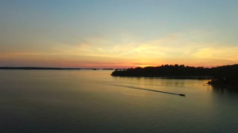 Aerial Sunset with boat Stock Footage 52305145