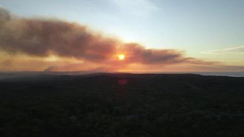 Aerial Sunset Bushfire 1 Stock Footage 320040045