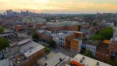 Aerial Sunset of the City of Baltimore Maryland Stock Footage