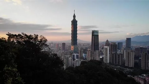 Aerial sunset city view Taipei 101 Taiwan HD 1 Stock Footage