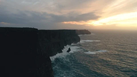Aerial of Sunset at the Cliffs of Moher, Ireland Stock Footage 123441841