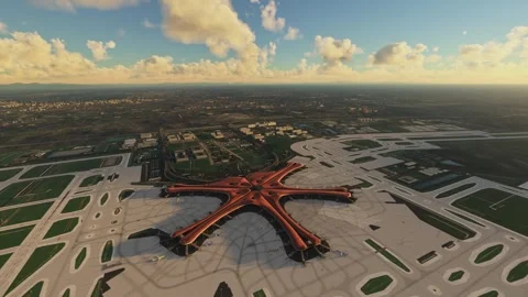 Aerial sunset drone view of Beijing Daxing International Airport. China Video stock 267683496