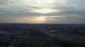 Aerial sunset flight city Braunschweig overview buildings and highway 4k or 4k+ Resolution