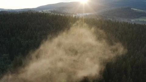 Aerial Sunset flight over forest fog in West Tatras Mountains Stock Footage 125991166