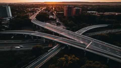 Aerial Sunset Highway Hyper lapse Stock Footage