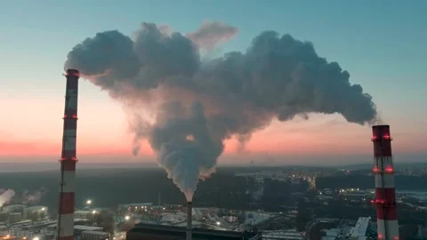Aerial sunset hyperlapse of heating plant and thermal power station Stock Footage 259450880