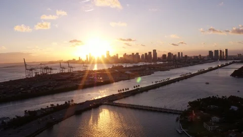 Aerial Sunset Over Downtown Miami and Brickell Stock Footage