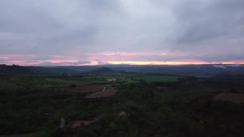 Aerial Sunset Over Fields in Spain Stock Footage 145910345