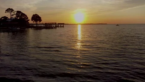 Aerial Sunset Over Florida Bay Stock Footage