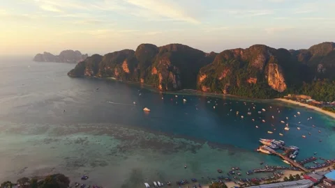 Aerial Sunset Over Koh Phi Phi Bay Thailand Stock Footage 333464730