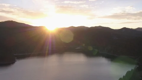 Aerial Sunset Over Lake Stock Footage