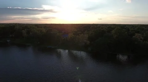 Aerial Sunset over Rock River (Rockford, Illinois) Stock Footage
