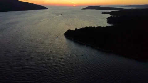 Aerial sunset over stari grad bay on hvar island, croatia Stockbeeldmateriaal 340182391