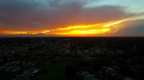 AERIAL - Sunset like the sky is on fire.  Stock Footage 64993902