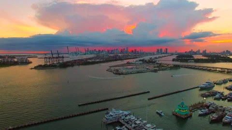 AERIAL - Sunset - Sky on fire in Miami Stock Footage 66481053