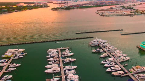 AERIAL - Sunset - Slow Camera movement into Miami Stock Footage 66480538