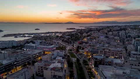 Aerial sunset time lapse view of the popular district Glyfada Stock Footage 271380731
