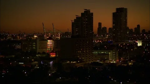 Aerial sunset view Art Deco hotels Miami Florida Stock Footage 80169482