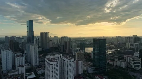 Aerial Sunset View of Cau Giay District Skyline in Hanoi, Vietnam Stock-Footage 342027002