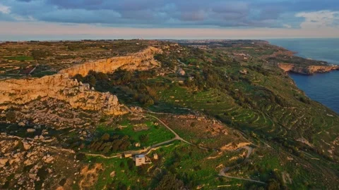 Aerial sunset view of cliffs, sea. Maltese island Stock Footage 324801479