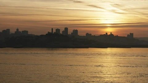 Aerial sunset view Coit Tower San Francisco bay Stock Footage 99880839