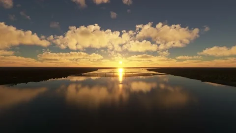Aerial Sunset View of Deh Cho Bridge Northwest Territories. Canada Video stock 238549385