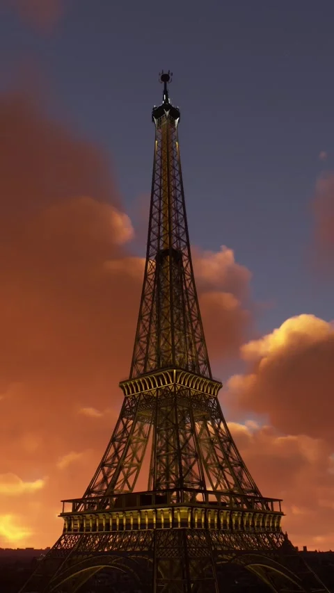 Aerial sunset view of the Eiffel Tower in Paris - France - Europe Stock Footage 283405561