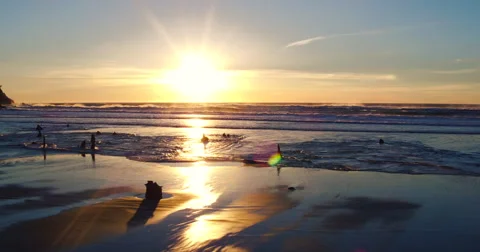 Aerial Sunset View Flying Over Coast with Dramatic Light in the Pacific Northwes Video stock 63012247