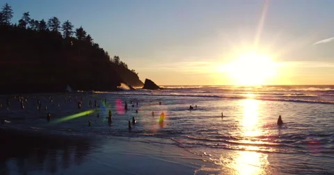 Aerial Sunset View Flying Over Coast with Dramatic Light in the Pacific North Video stock 63022734