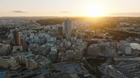 Aerial sunset view of highest and modern towers of Malta. St. Julian's city Stock Footage 268246308