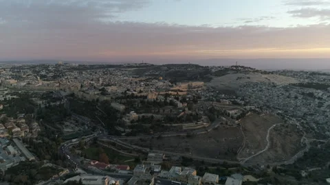 Aerial Sunset View of Jerusalem Old City Stock Footage 325050832
