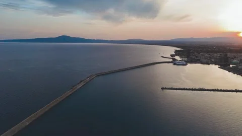Aerial Sunset View of Kalamata Harbor Breakwater Stock-Footage 333865853